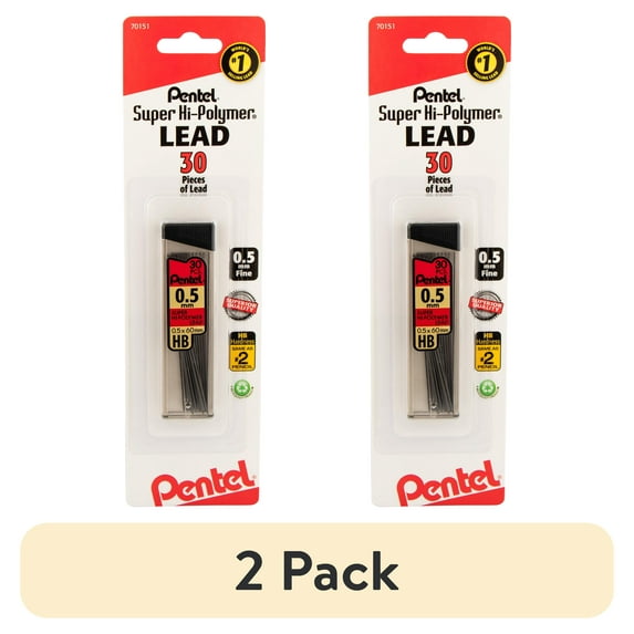 (2 pack) Pentel Super Hi-Polymer Mechanical Pencil Refill Lead, 0.5mm, Fine, HB, 30 Pieces of Lead