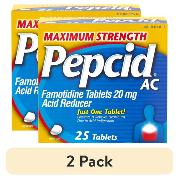 (2 pack) Pepcid AC Maximum Strength Heartburn Medicine, Famotidine, 25 Count