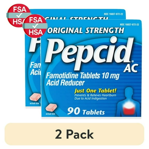(2 pack) Pepcid AC Original Strength Heartburn Medicine, 10mg Famotidine, 90 Count