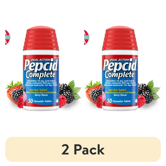 (2 pack) Pepcid Complete Acid Reducer + Antacid Chews, Berry Flavored, 50 Count