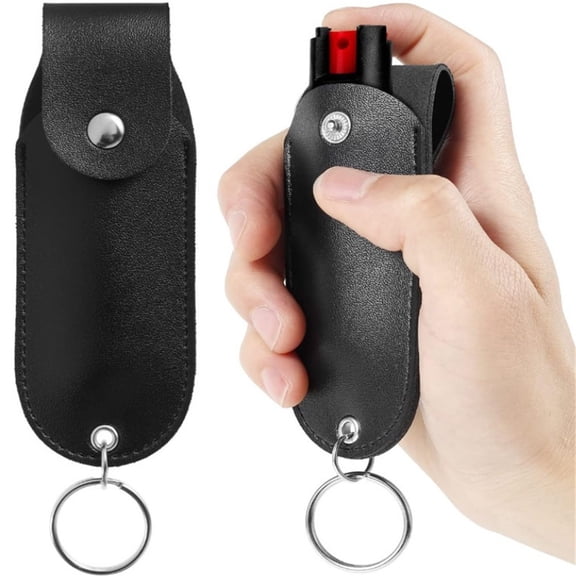 2 pack Pepper Spray Pouch, PU Leather Pepper Spray Holster, Mini Portable Top Flap Pepper Spray Holder, Self Defense Spray Leather Case Keychain (Pepper Spray Not Included)