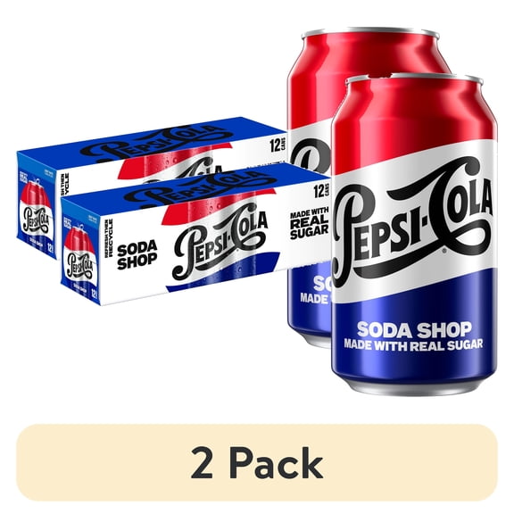 (2 pack) Pepsi Cola Real Sugar Soda Pop, 12 fl oz, 12 Pack Cans