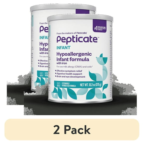 (2 pack) Pepticate Baby Formula, Hypoallergenic Powdered Infant Formula for Cow Milk Allergy, with Omega 3 DHA, ARA, Iron & Prebiotics, 13.2oz
