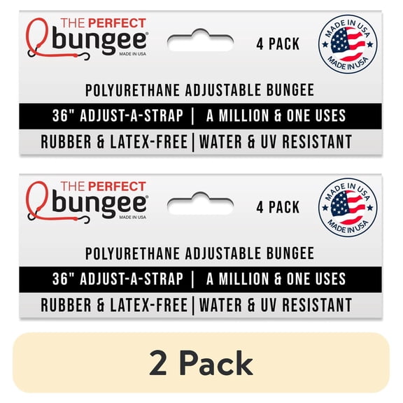 (8 pack) The Perfect Bungee 36-Inch Adjust-A-Strap Bungee with Nylon Hooks, UV Resistant, Heavy-Duty, Black, 4PK