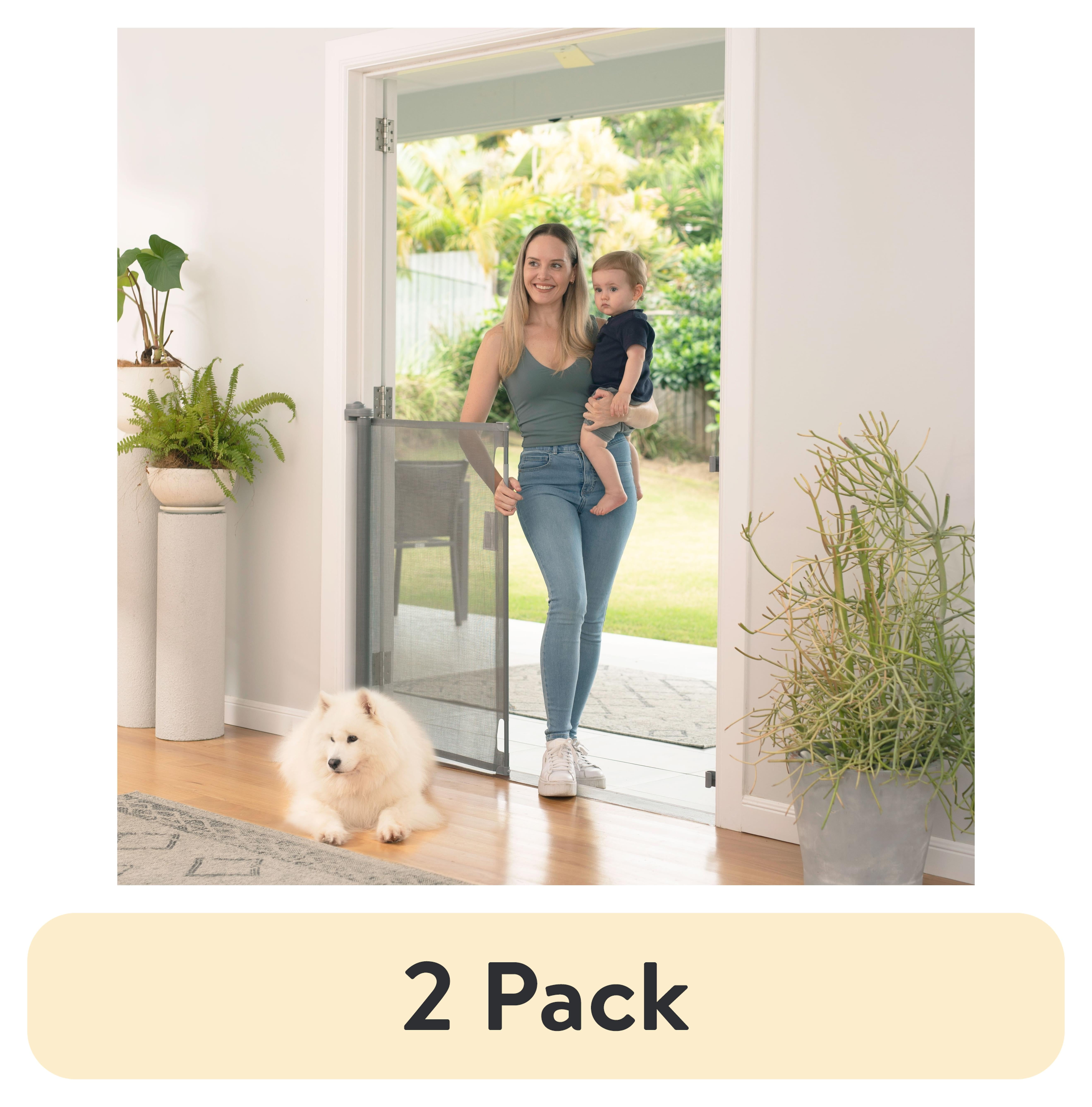 (2 pack) Perma 36” H x 71" W Retractable Baby Gate for 6-24 Months, Manual Tensioning & 3-Way-Locking, Gray