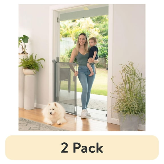 (2 pack) Perma 36” H x 71" W Retractable Baby Gate for 6-24 Months, Manual Tensioning & 3-Way-Locking, Gray
