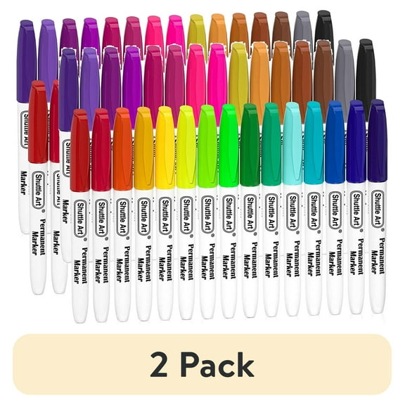(2 pack) Permanent Markers, Shuttle Art 30 Colors Fine Point Assorted Colors Permanent Marker Set, Works on Plastic,Wood,Stone,Metal and Glass for Adult Coloring Doodling Marking
