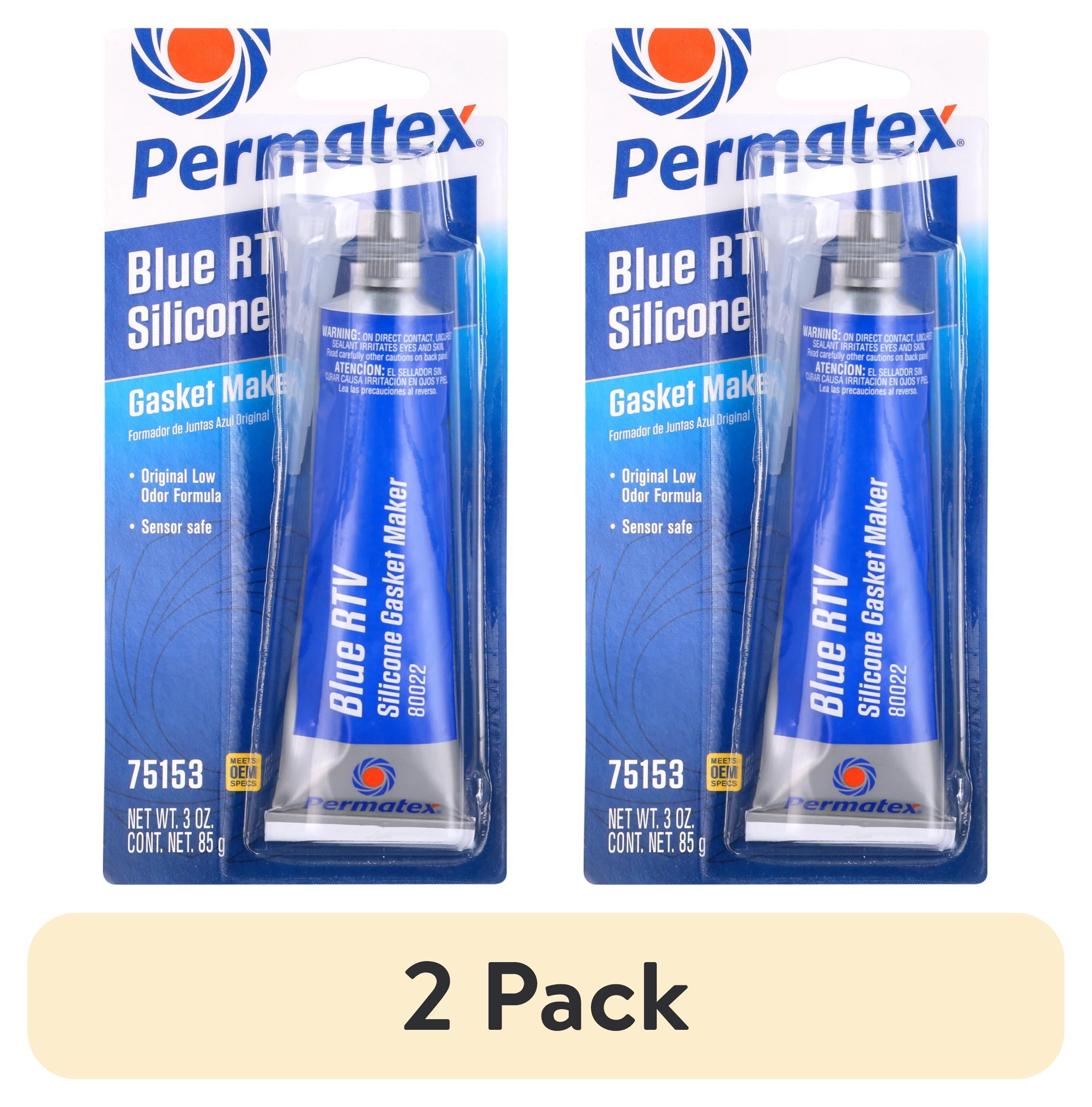 (2 pack) Permatex Blue RTV Silicone Gasket Maker Adhesive, Sensor-Safe, 3 oz - 75153