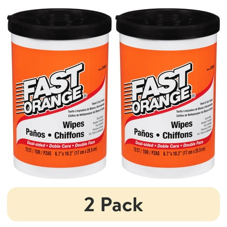 (2 pack) Permatex Fast Orange Hand Cleaner Wipes, 72-Count Container Clean Scent - 25053