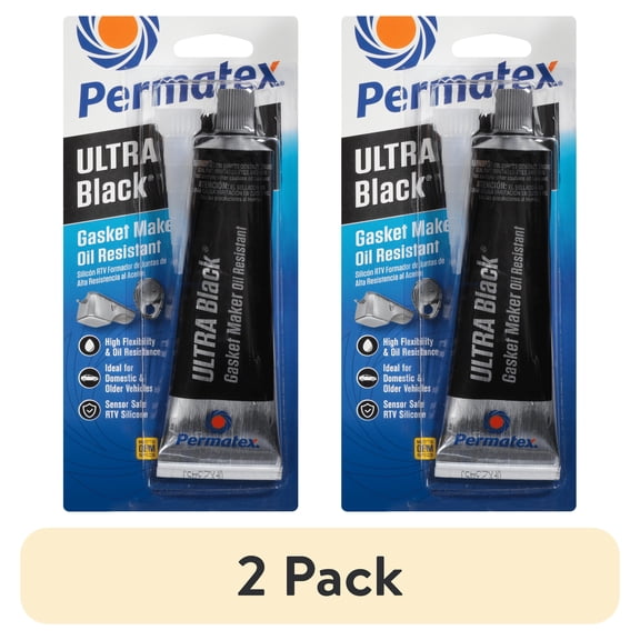 (2 pack) Permatex Ultra Black Maximum Oil Resistance RTV Silicone Gasket Maker 3 oz. - 75190