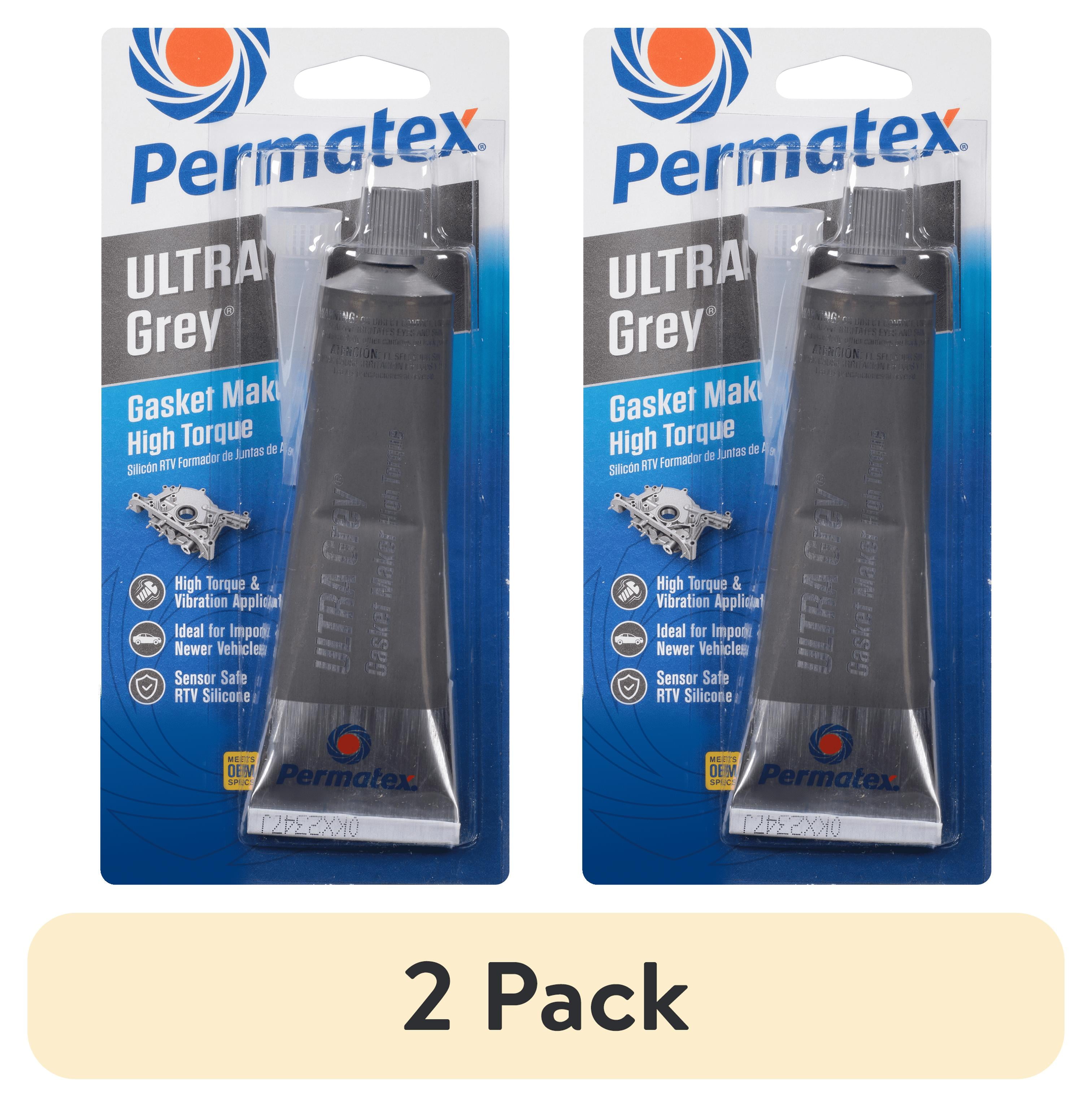 (2 pack) Permatex Ultra Grey Rigid High-Torque RTV Silicone Gasket Maker, Sensor Safe And Non-Corrosive, For High Torque And Vibration Resistant Applications, 3 oz 75191