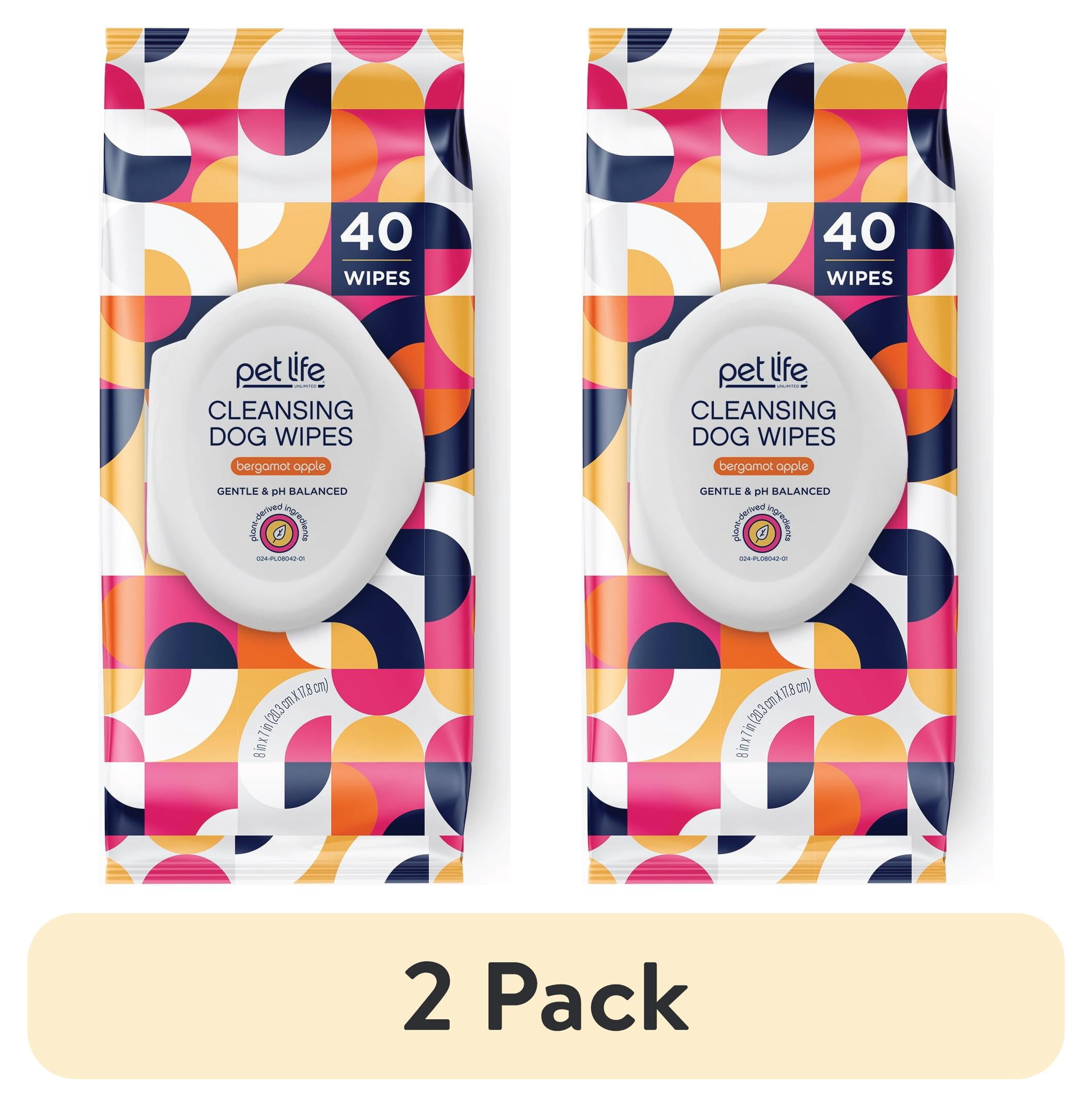 (2 pack) Pet Life Unlimited Cleansing Dog Wipes, Bergamot Apple, 40ct