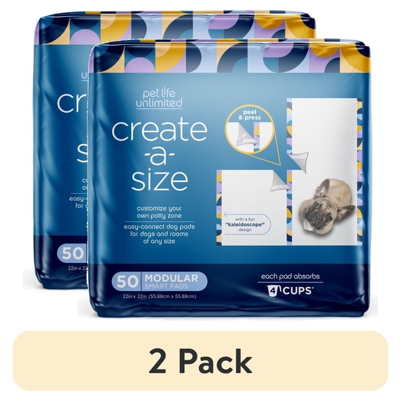 (2 pack) Pet Life Unlimited Dog Pads, Create-a-Size, 50CT