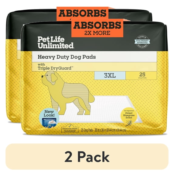 (2 pack) Pet Life Unlimited Dog Pads, Heavy Duty, 3XL, 36" x 36", 25ct