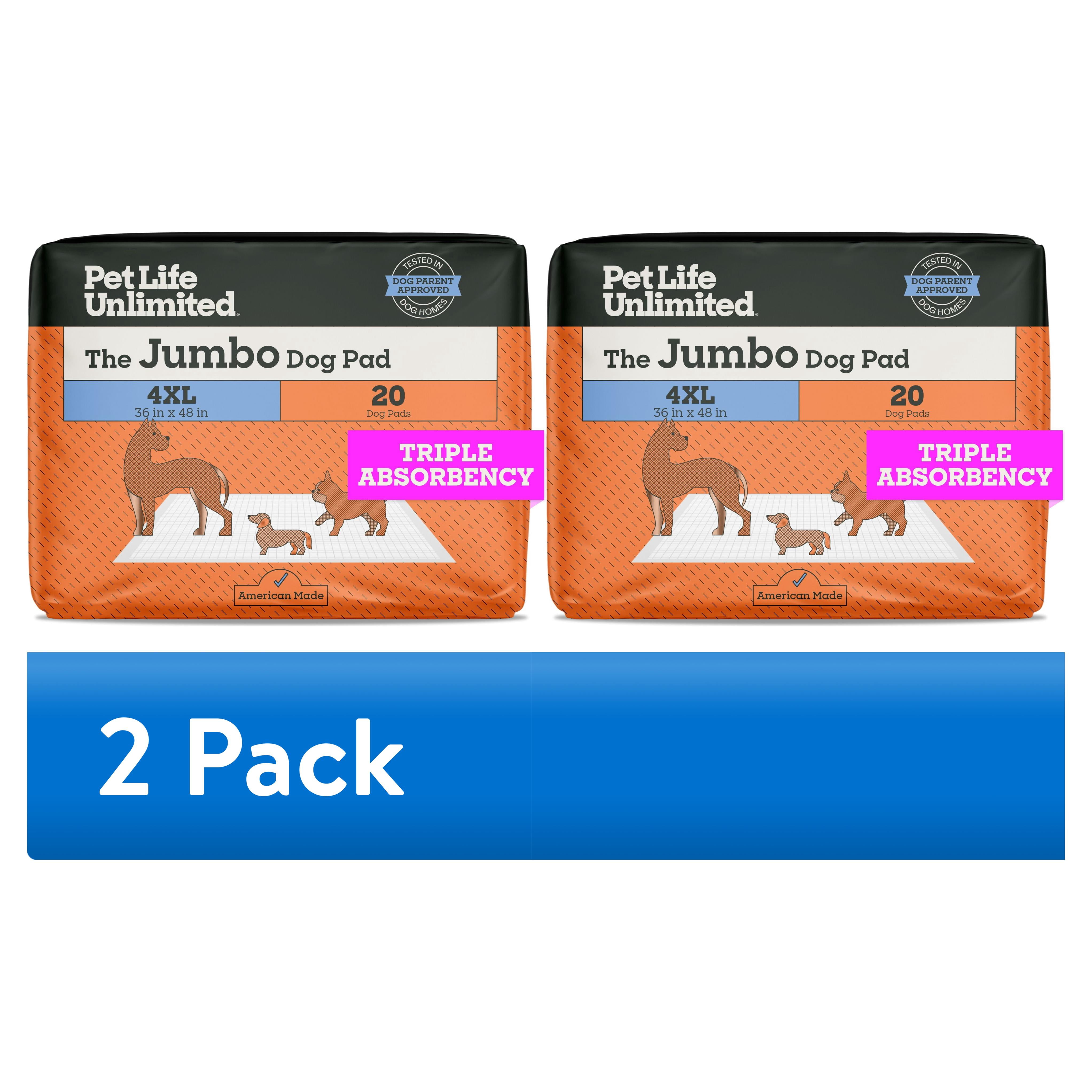 (2 pack) Pet Life Unlimited Jumbo Dog Pads, 4XL, 36x48in., 20ct