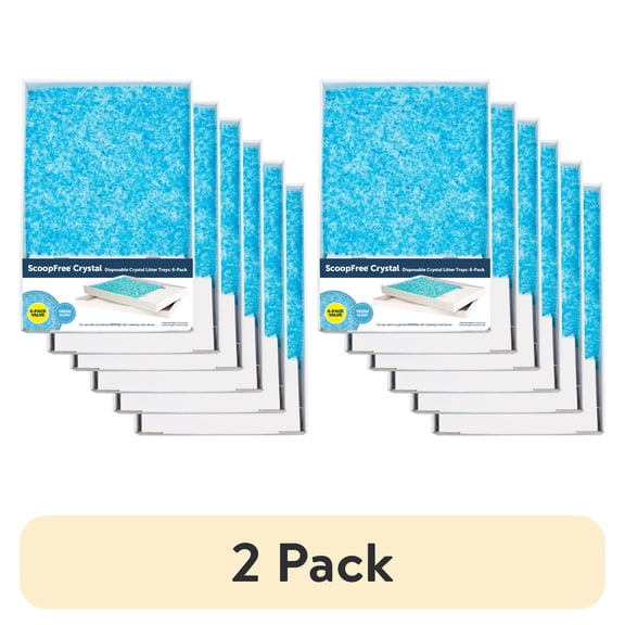 (2 pack) PetSafe ScoopFree Crystal Disposable Cat Litter Trays, Fresh Scent, Silica Crystals, 6-Pack, Blue