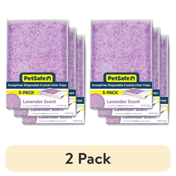 (2 pack) PetSafe ScoopFree Crystal Disposable Cat Litter Trays, Lavender, Silica Crystals, 3-Pack, Purple