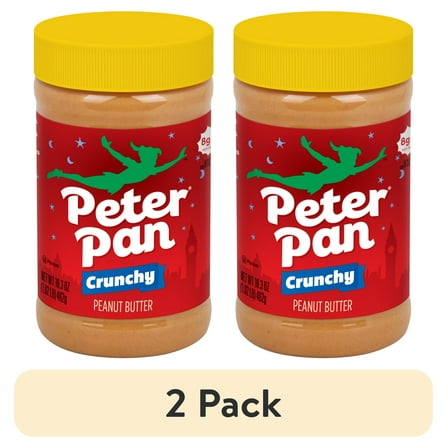(2 pack) Peter Pan Crunchy Peanut Butter, Smooth, Gluten Free Peanut Butter, 16.3 oz Jar