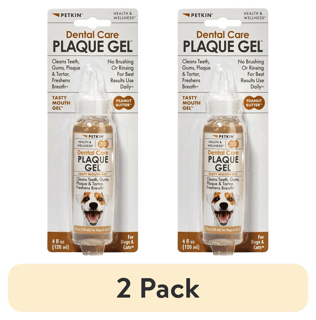 (2 pack) Petkin Plaque Gel No-Rinse Toothpaste for Dogs and Cats, Cleans Teeth Gums Plaque and Tartar, Peanut Butter Flavor 3oz