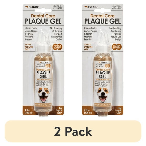 (2 pack) Petkin Plaque Gel No-Rinse Toothpaste for Dogs and Cats, Cleans Teeth Gums Plaque and Tartar, Peanut Butter Flavor 3oz