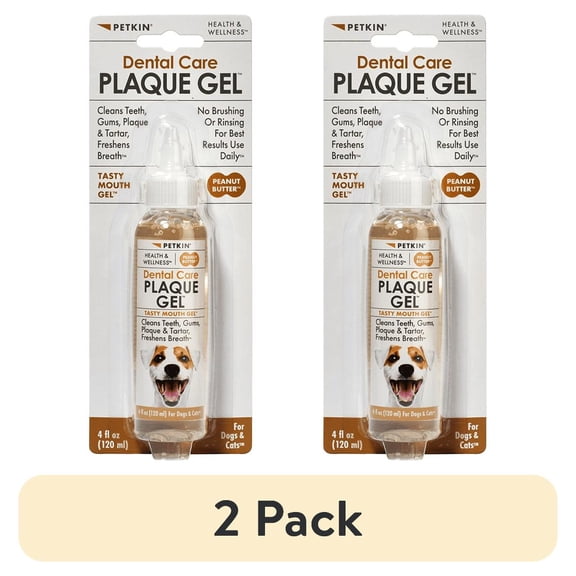 (2 pack) Petkin Plaque Gel No-Rinse Toothpaste for Dogs and Cats, Cleans Teeth Gums Plaque and Tartar, Peanut Butter Flavor 3oz