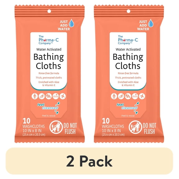 (2 pack) Pharma-C Water-Activated No-Rinse Bathing Cloths, Fresh Scent, 10 Cloths