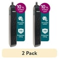 thumbnail image 1 of (2 pack) Philips 6-Outlet Surge Protector, 1080J, 10ft Braided Cord, Grounded, Black, 1 of 10