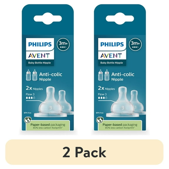 (2 pack) Philips Avent Anti-colic Nipples - Flow 3, 2-Pack, SCY763/02