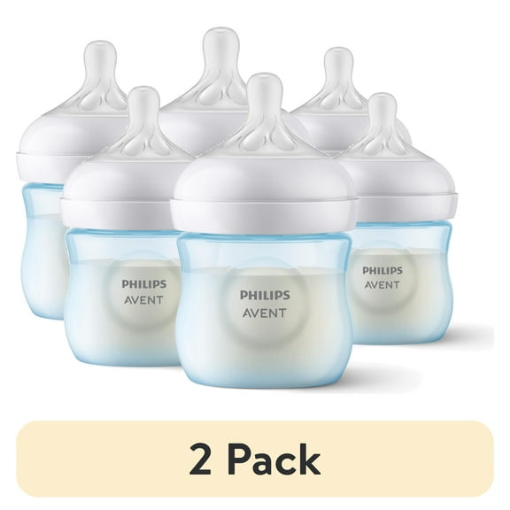 (2 pack) Philips Avent Natural Baby Bottle with Natural Response Nipple, Blue, 4oz, 3pk, SCY900/23