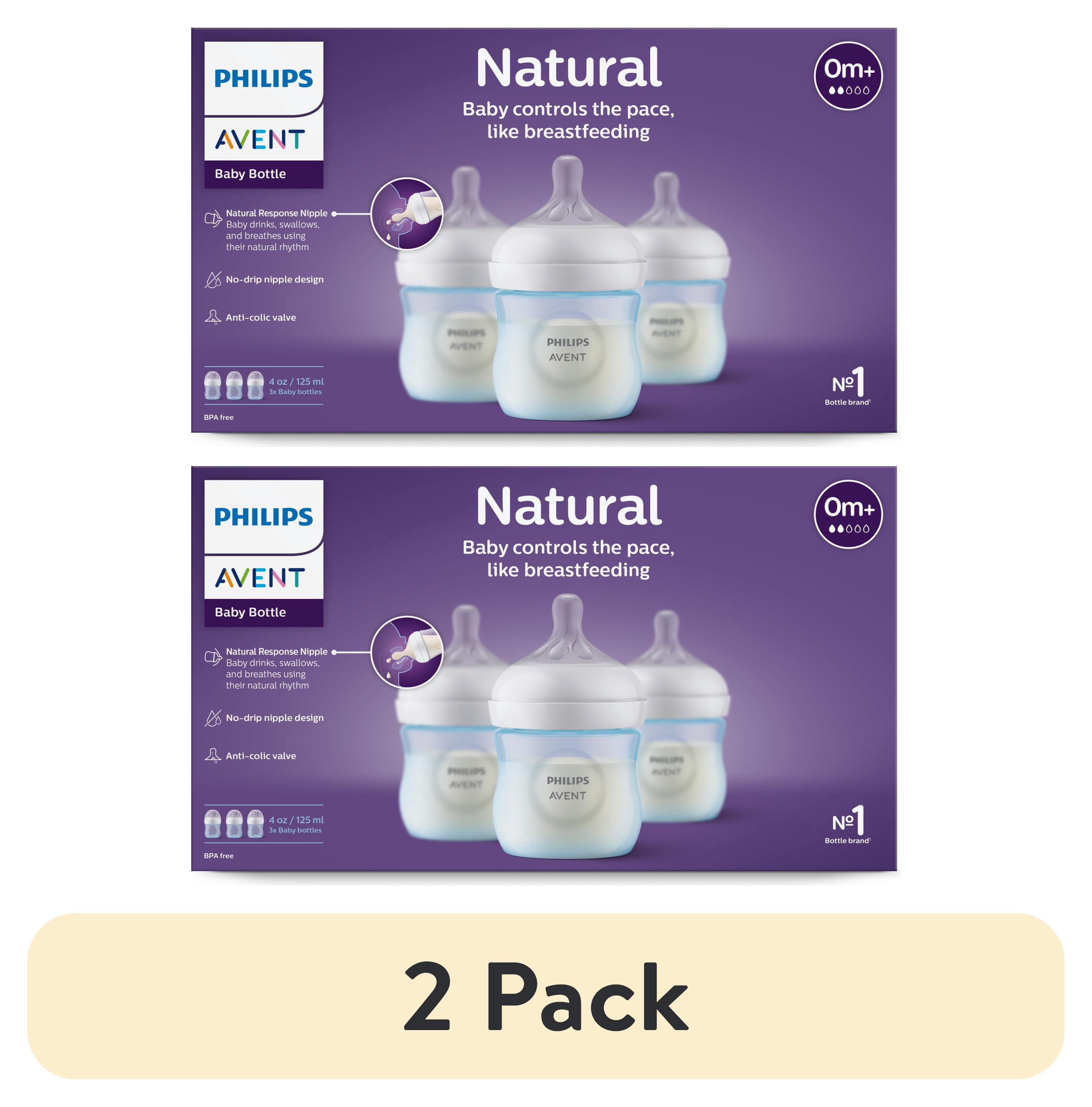 (2 pack) Philips Avent Natural Baby Bottle with Natural Response Nipple, Blue, 4oz, 3pk, SCY900/23