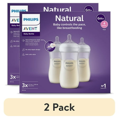 (2 pack) Philips Avent Natural Baby Bottles with Natural Response Nipples (Fast Flow, Flow 4), 11oz, 3-Pack, SCY906/93