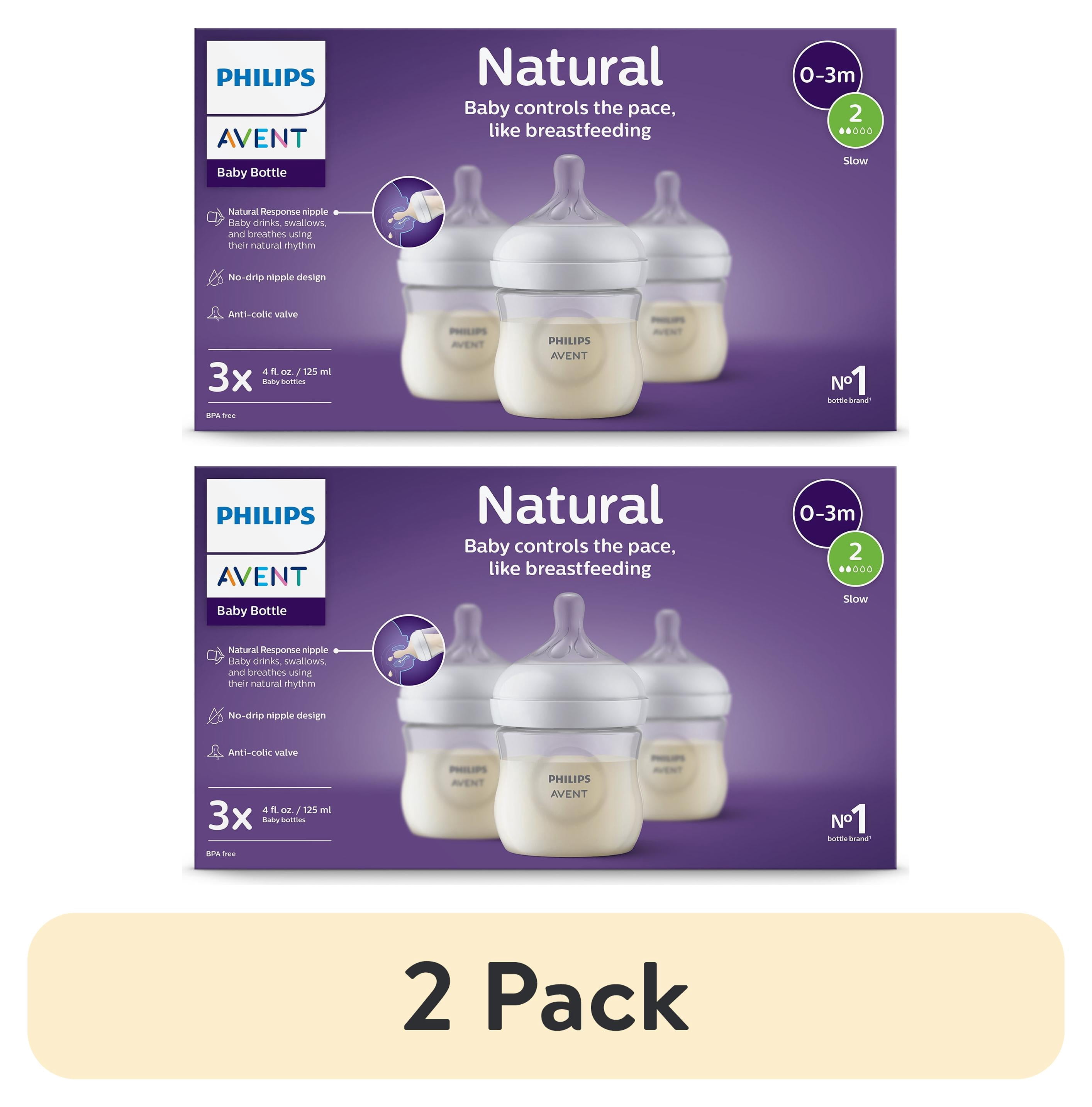 (2 pack) Philips Avent Natural Baby Bottle with Natural Response Nipple (Slow Flow, Flow 2), 4oz, 3-Pack, SCY900/93