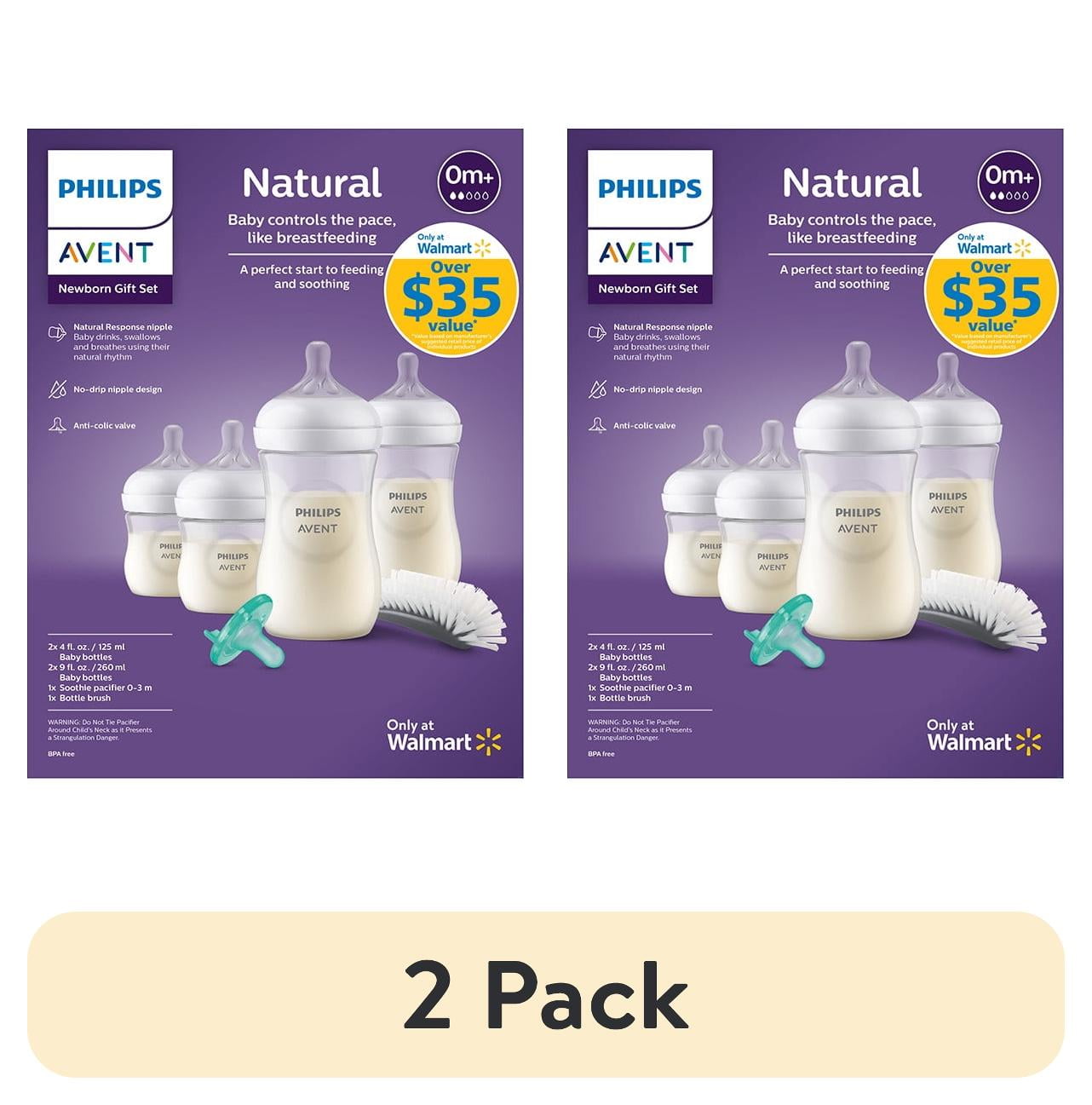 (2 pack) Philips Avent Natural Baby Bottle with Natural Response Nipple Newborn Gift Set, SCD837/03