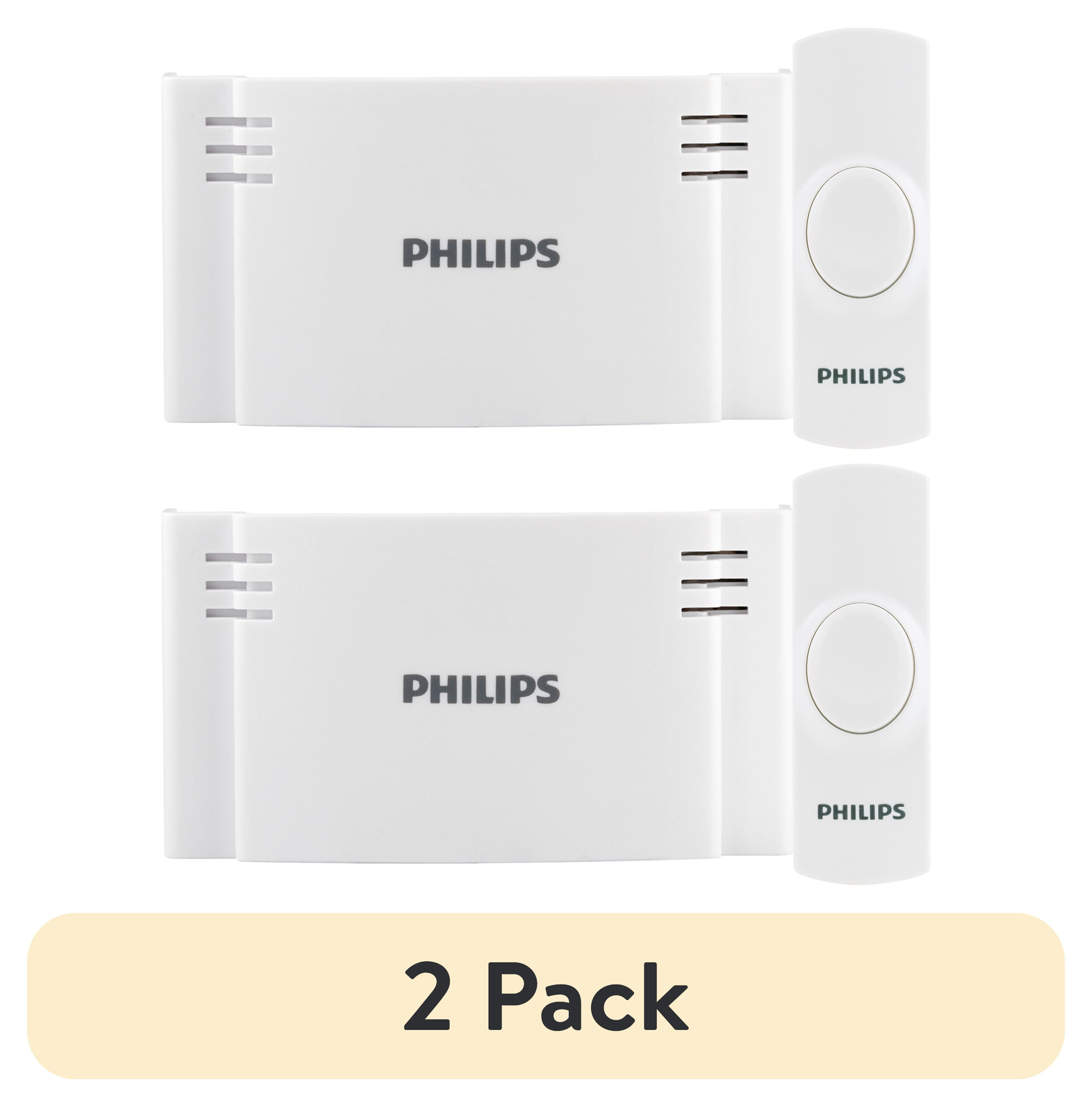 (2 pack) Philips Battery-Operated 2-Melody Doorbell Kit, White, 6.45in, DES1120W/27