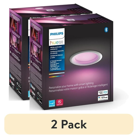 (2 pack) Philips Hue 4" White and Color Ambiance High Lumen Recessed Downlight, White