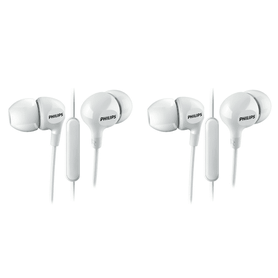 (2 pack) Philips In Ear Headphones with Mic Big Bass - White (SHE3555WT/27)