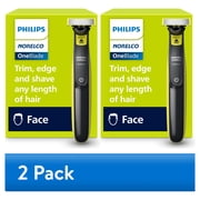 2 pack Philips OneBlade 360 Face, Hybrid Electric Trimmer & Shaver, 5-in-1 Comb, Wet & Dry Use, Black, QP2724/70