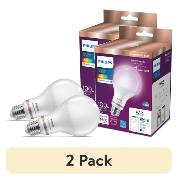 (2 pack) Philips Smart LED 100-Watt A21 General Purpose Light Bulb, Frosted Color, Dimmable, E26 Medium Base (1-Pack)