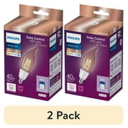 2 pack Philips Smart Wi-Fi Connected LED 40-Watt BA11 Filament Candle Light Bulb, Clear Tunable White, Dimmable, E12 Candelabra Base 1-Pack