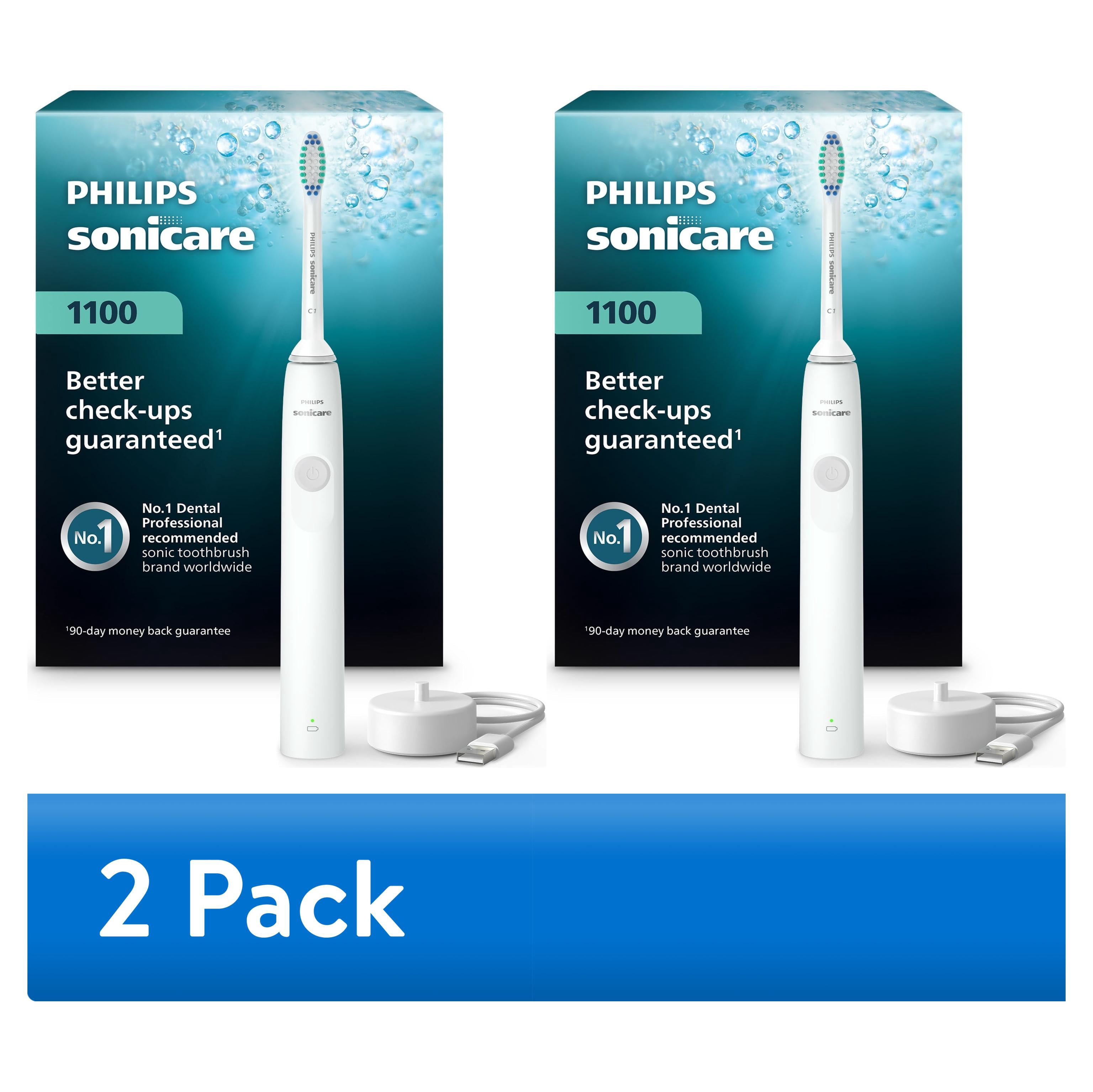 (2 pack) Philips Sonicare 1100 Series Electric Toothbrush - Sonic Toothbrush with Advanced Sonic Technology, Easystart, Smartimer & Quadpacer, White, Model HX3641/02