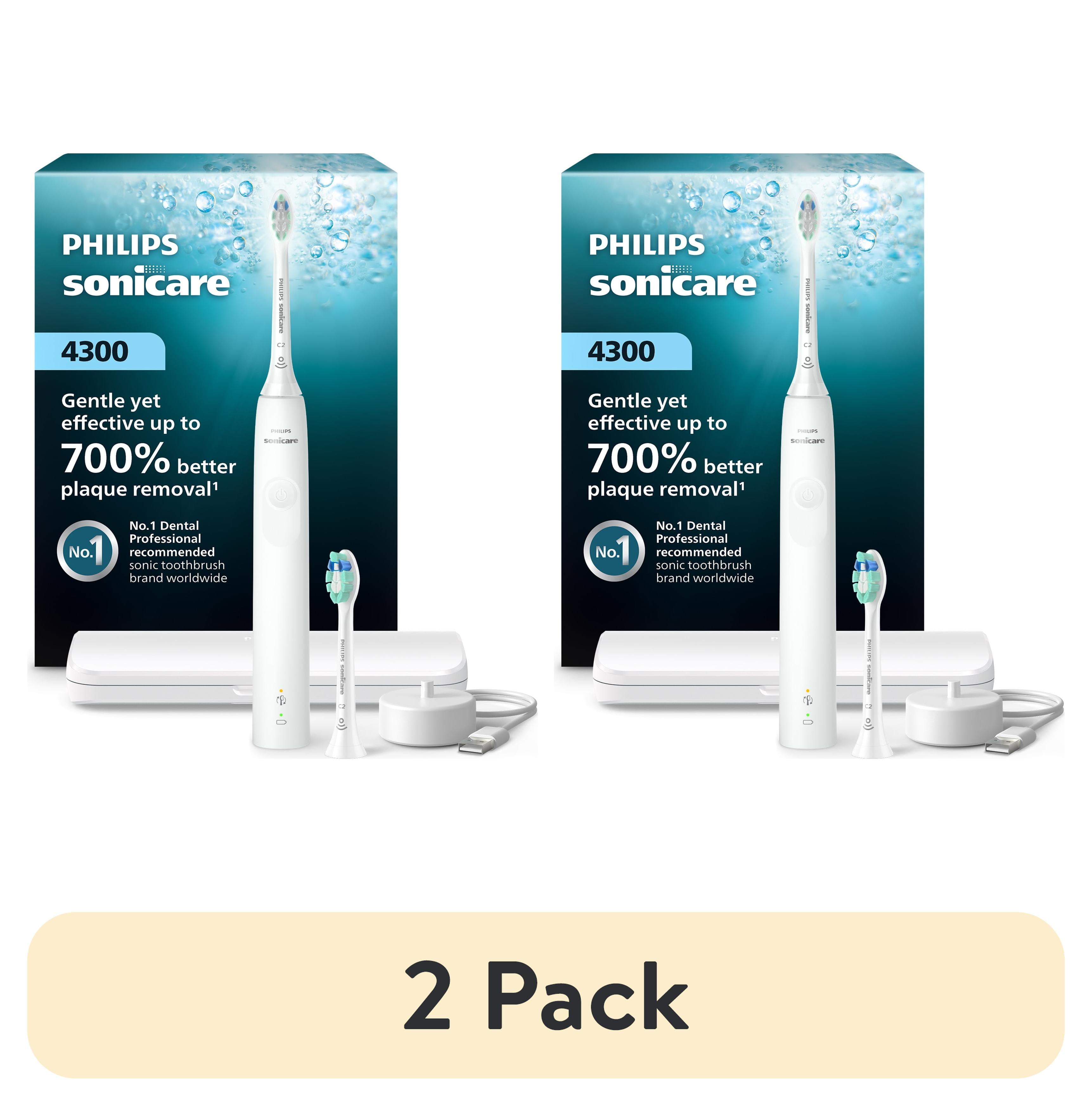 (2 pack) Philips Sonicare 4300 Series Electric Toothbrush - Sonic Toothbrush with Advanced Sonic Technology, Pressure Sensor, Two Intensity Settings, Smartimer & Quadpacer, Travel Case, White, Model HX3684/23 - Walmart.com