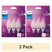 2 pack Philips Ultra Definition LED 40-Watt BA11 Filament Candle Light Bulb, Clear Daylight, Dimmable, E12 Candelabra Base 3-Pack