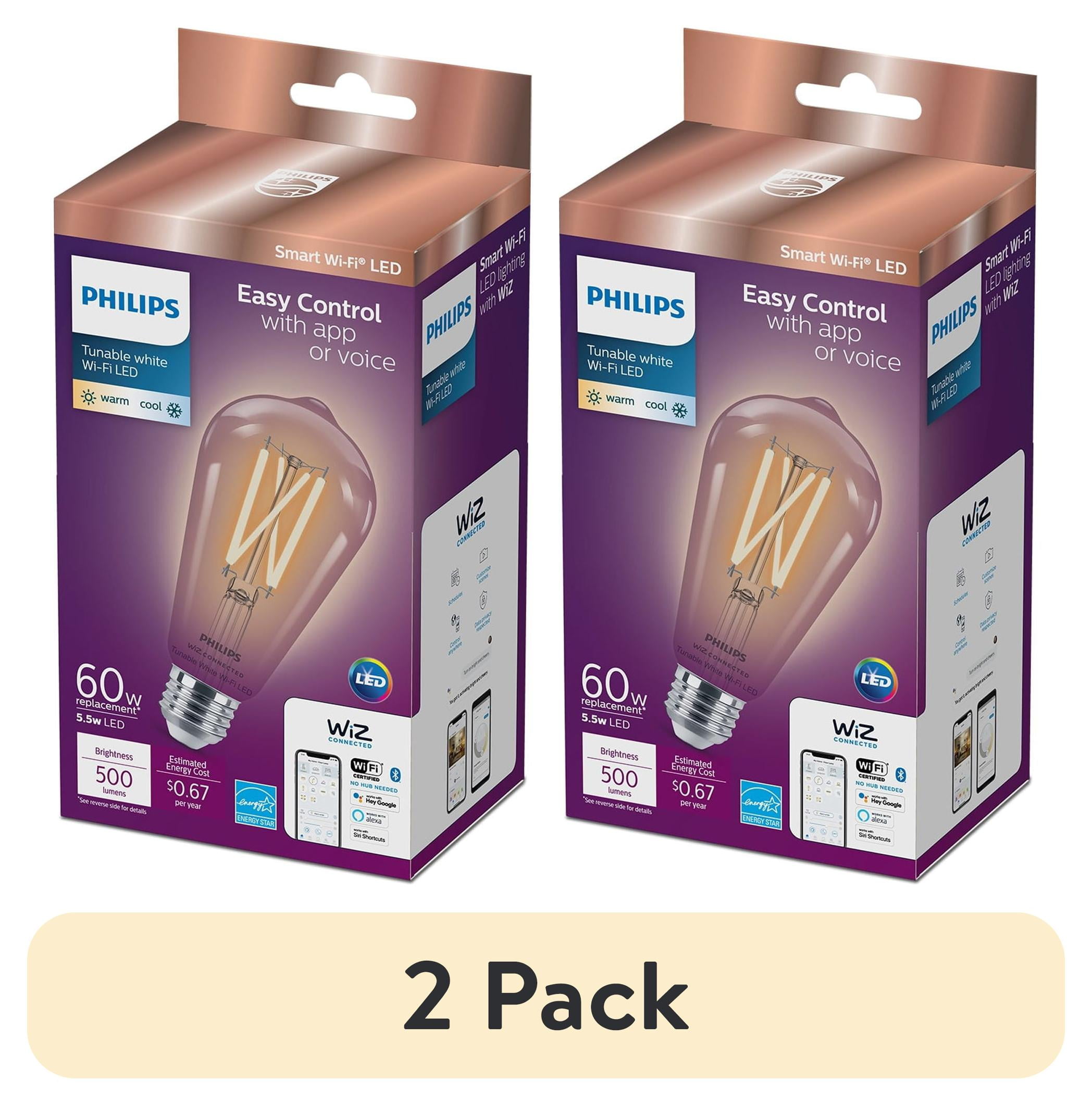 2 pack Philips WiFi Connected LED 60Watt ST19 Filament T