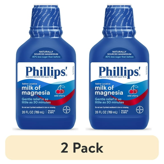 (2 pack) Phillips' Milk of Magnesia Liquid Laxative, Wild Cherry Flavor, Constipation Relief, 26 Fluid Ounces