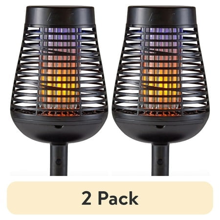 (2 pack) Pic Solar Insect Killer Torch with LED Flame Effect, Black Torch