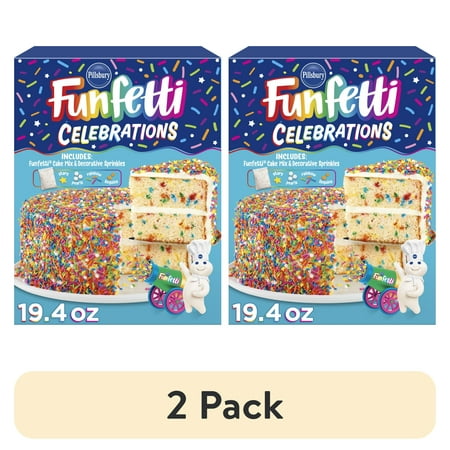 (2 pack) Pillsbury Funfetti Celebration Cake Mix, 19.4 oz Box