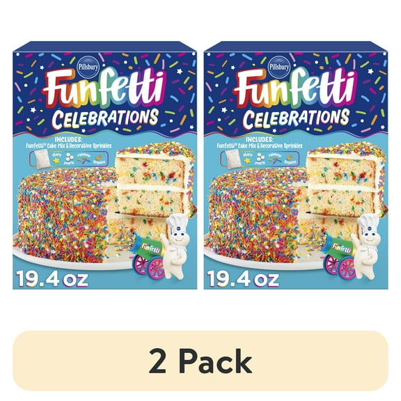 (2 pack) Pillsbury Funfetti Celebration Cake Mix, 19.4 oz Box
