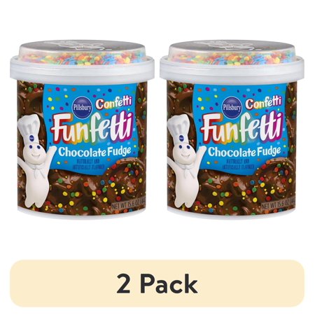 (2 pack) Pillsbury Funfetti Chocolate Fudge Frosting, 15.6 oz Tub
