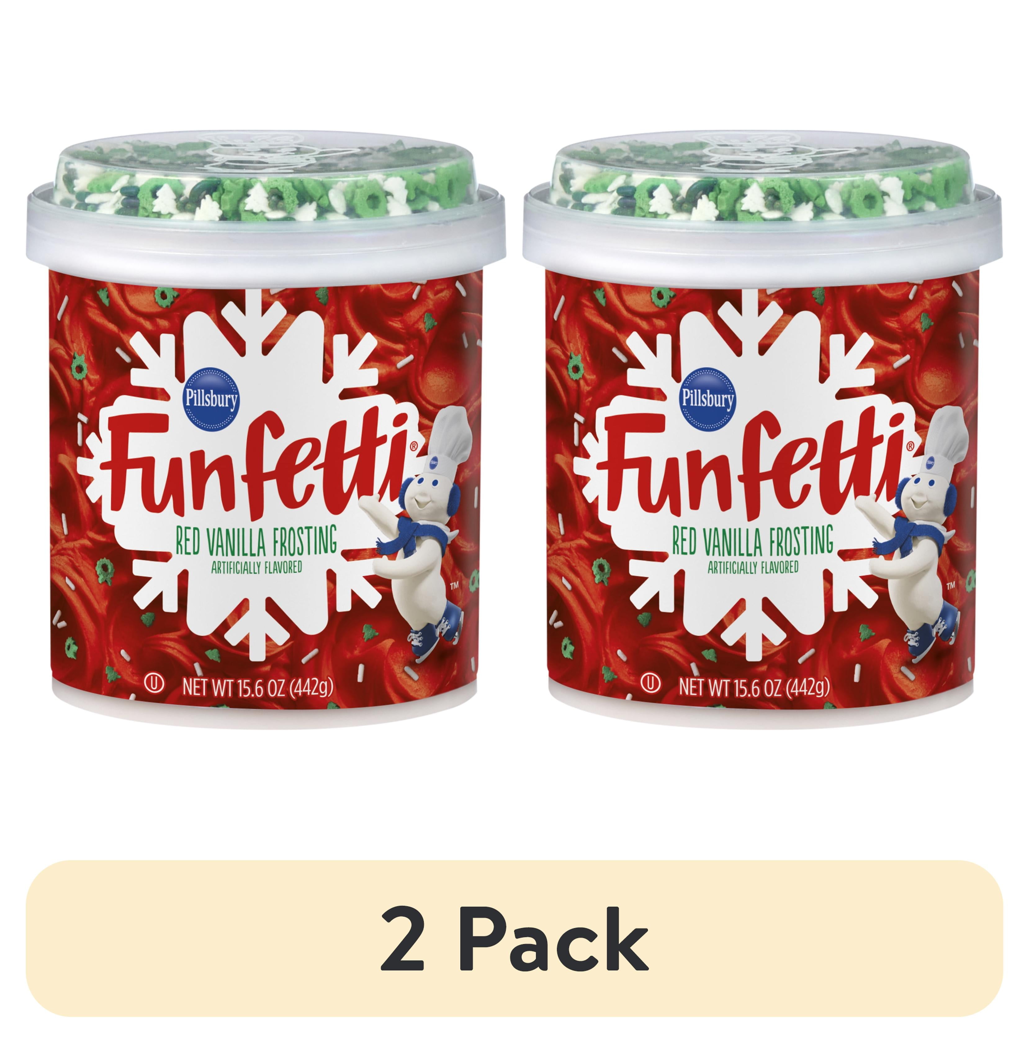 (2 pack) Pillsbury Funfetti Holiday Red Vanilla Frosting, 15.6 Oz Tub