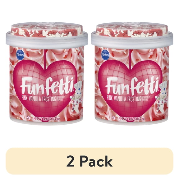 (2 pack) Pillsbury Funfetti Valentine's Day Vanilla Frosting, 15.6 oz Tub